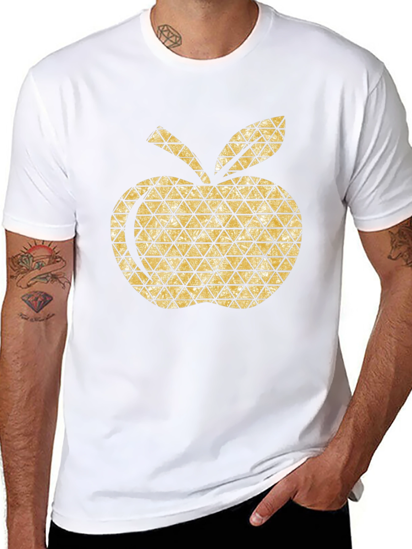 Golden Apple Graphic Tee - Modern Geometric Design