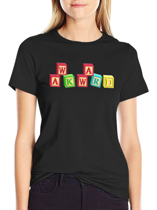 Awkward Block Letter Graphic Black T-Shirt