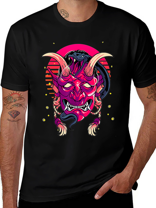 Hannya Mask & Snake Graphic T-Shirt - Mens Black Tee