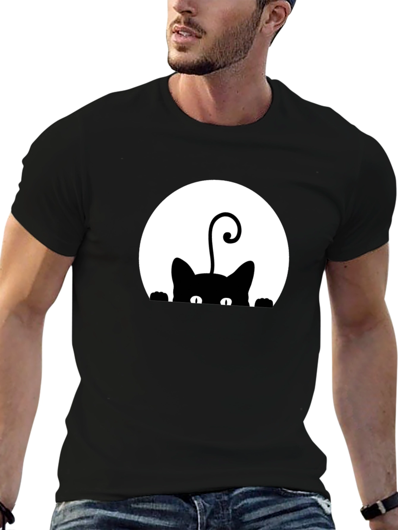 Black Cat Peek-a-Boo Graphic T-Shirt