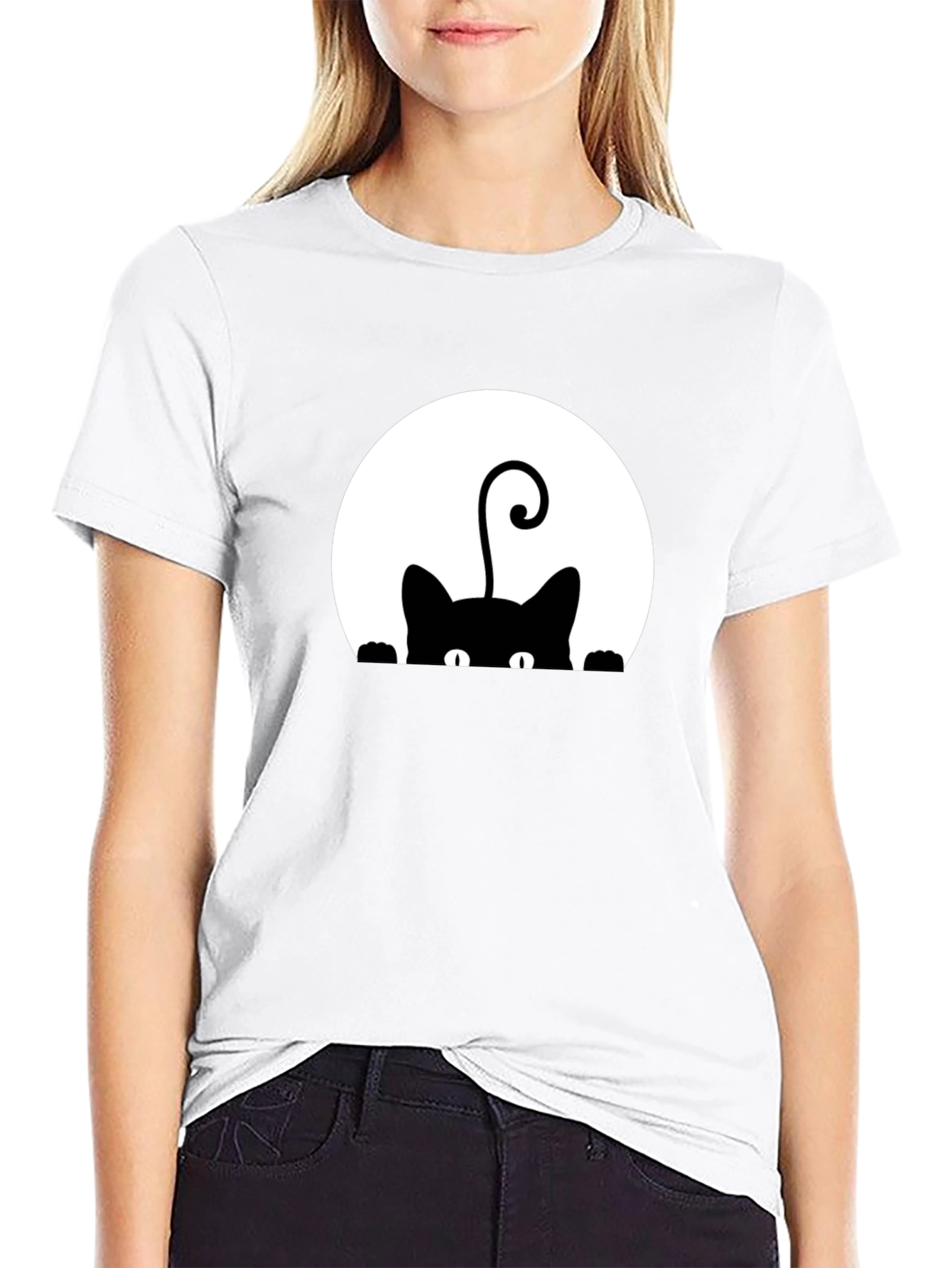 Black Cat Peek-a-Boo Graphic T-Shirt