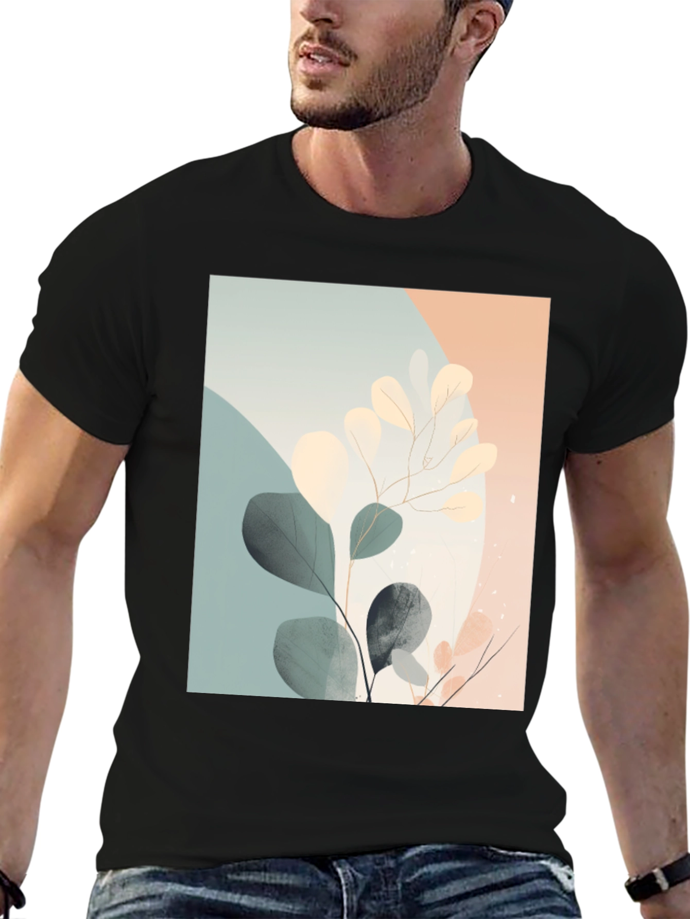 Botanical Print Black T-Shirt