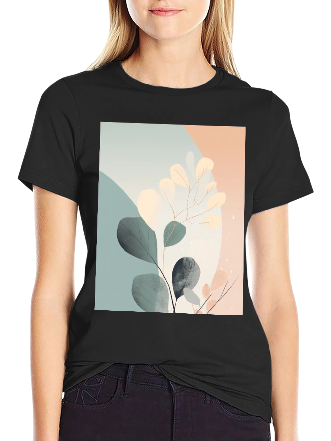 Botanical Print Black T-Shirt