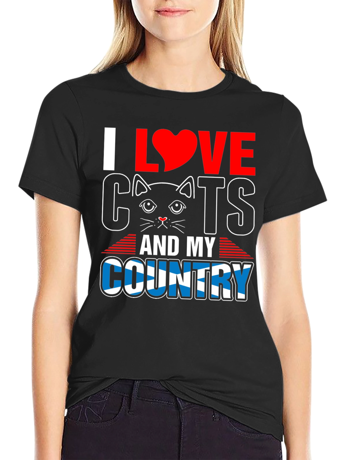 I Love Cats & My Country T-Shirt - Black