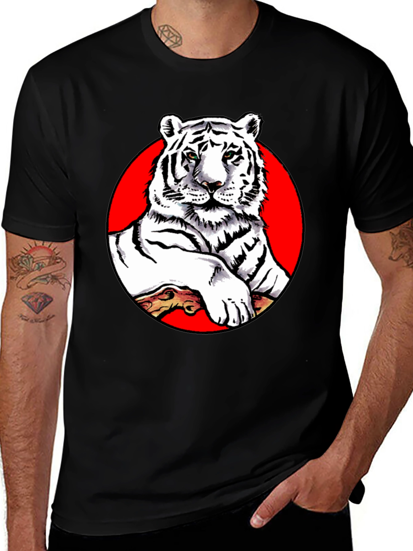 Cool White Tiger Graphic Tee - Black