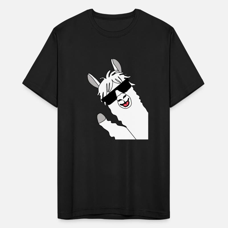 Waving alpaca comic lama in white with sunglasses
