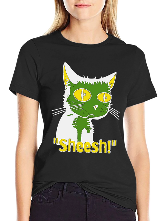 Funny Sheesh! Cat Graphic Tee - Black Cotton T-Shirt
