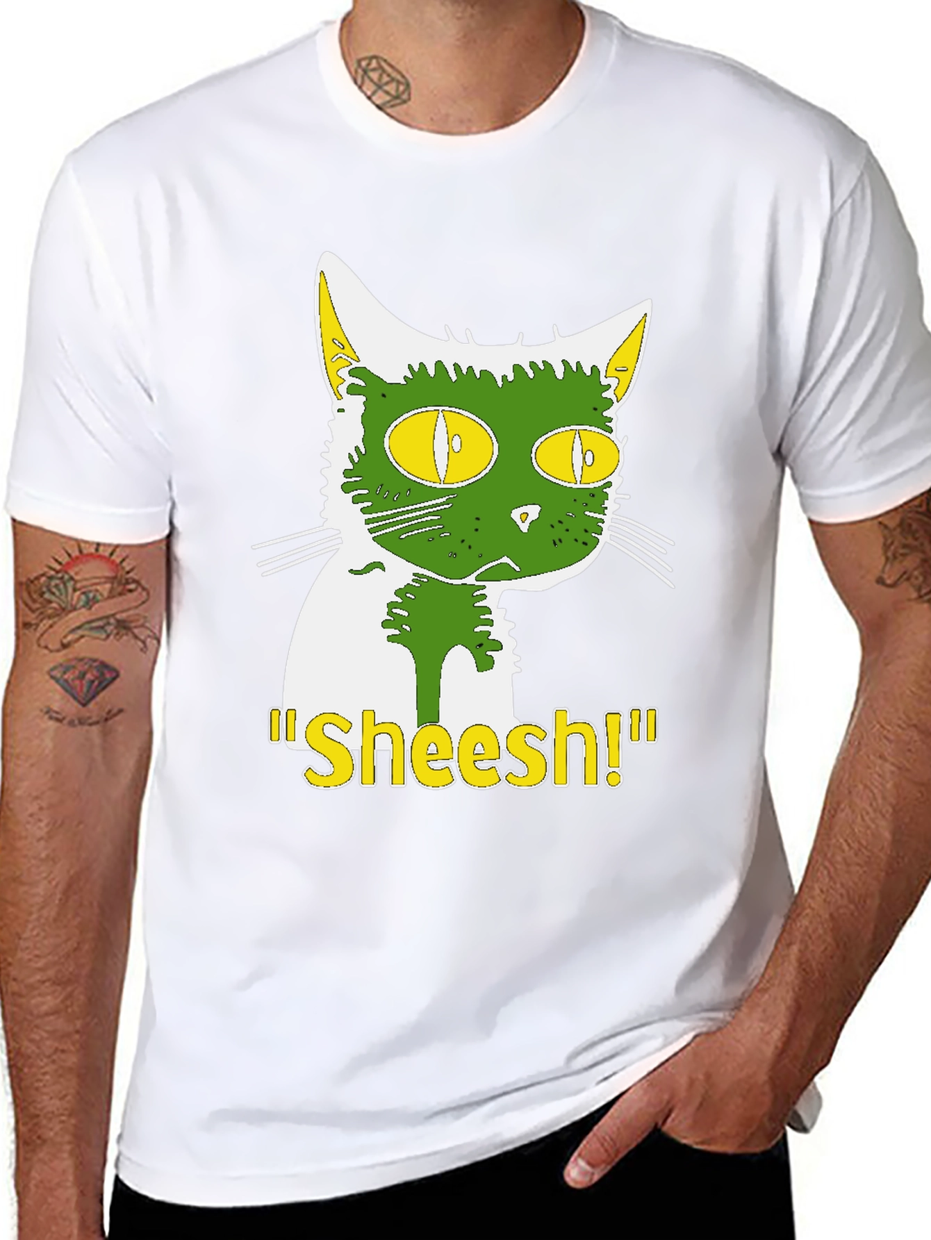 Funny Sheesh! Cat Graphic Tee - Black Cotton T-Shirt