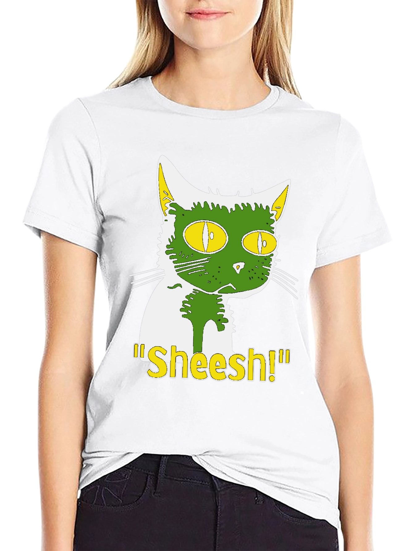 Funny Sheesh! Cat Graphic Tee - Black Cotton T-Shirt