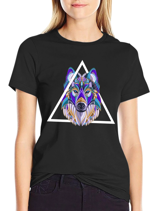 Wolf Graphic Tee - Geometric Style Black T-Shirt