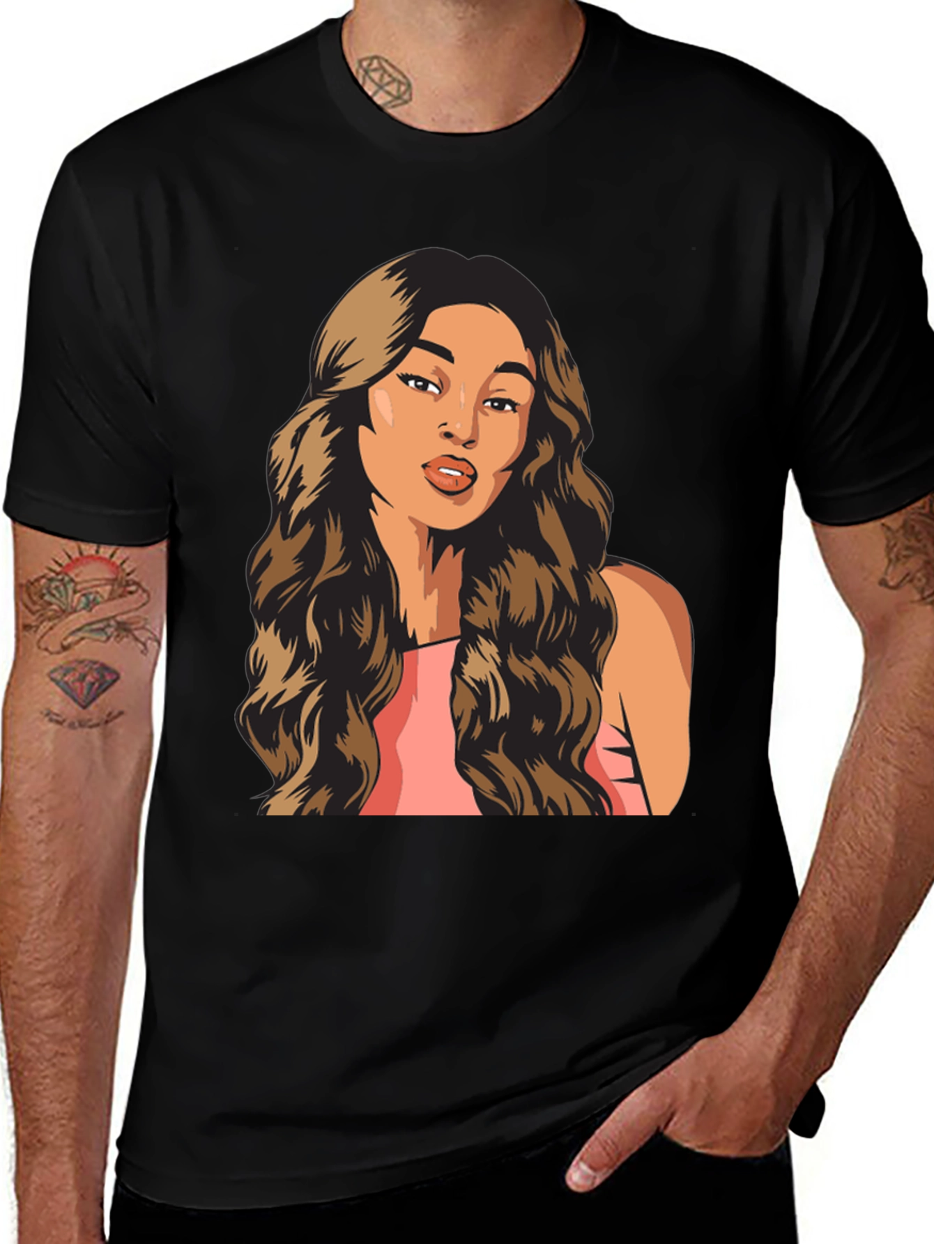 Woman Portrait Graphic T-Shirt Trendy Black Tee
