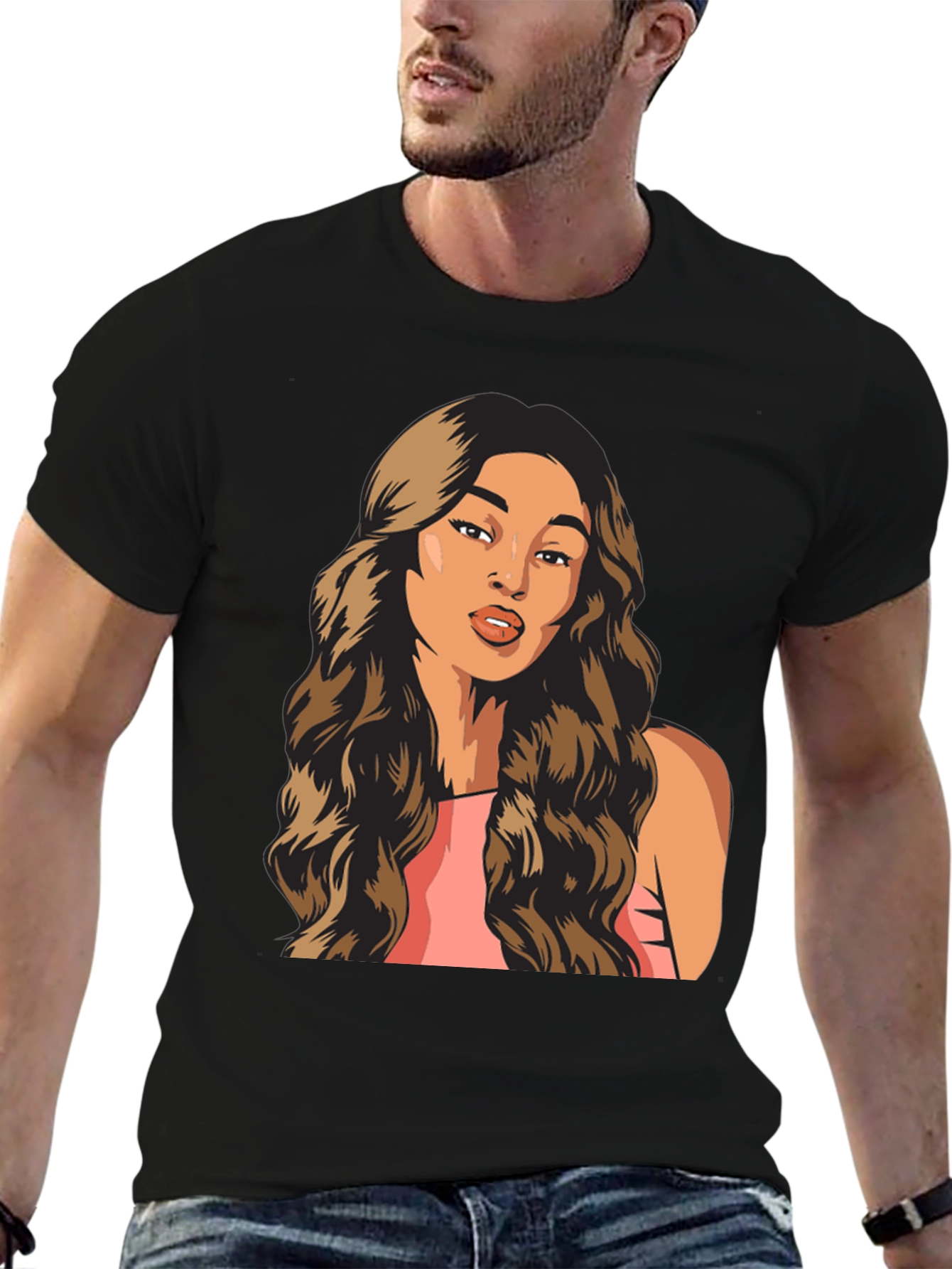 Woman Portrait Graphic T-Shirt Trendy Black Tee
