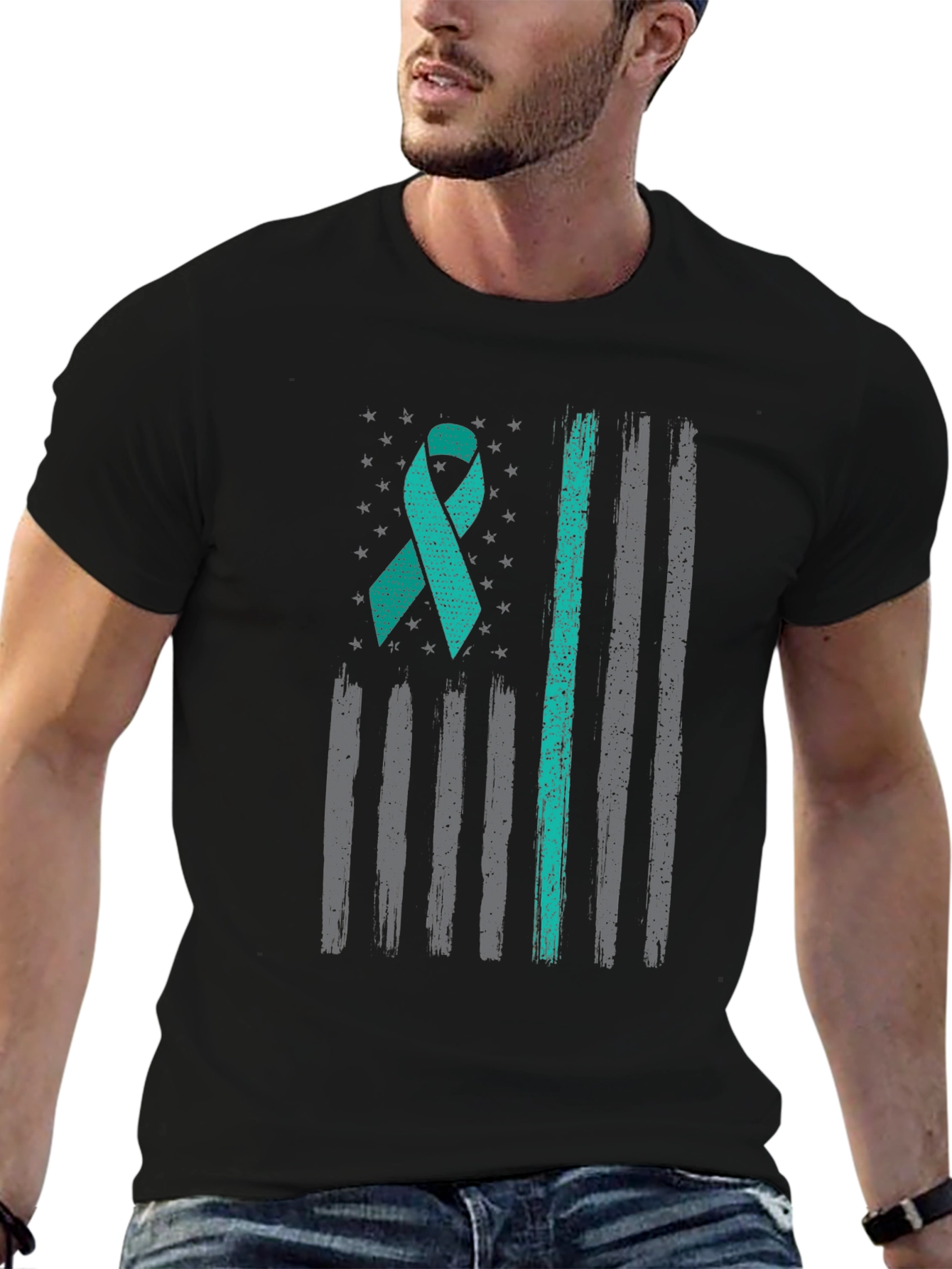 Teal Ribbon US Flag Mental Health Awareness T-Shirt