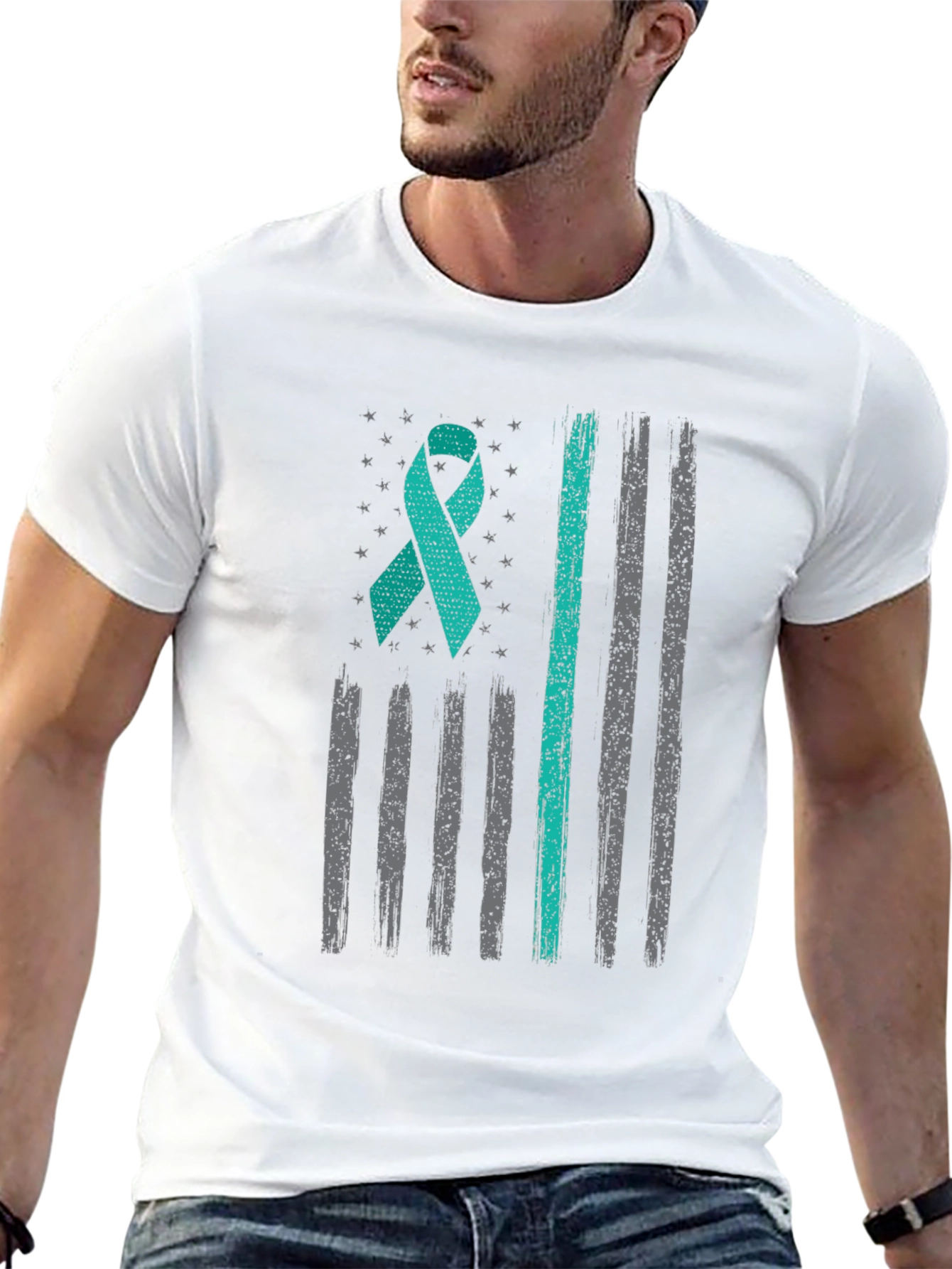 Teal Ribbon US Flag Mental Health Awareness T-Shirt