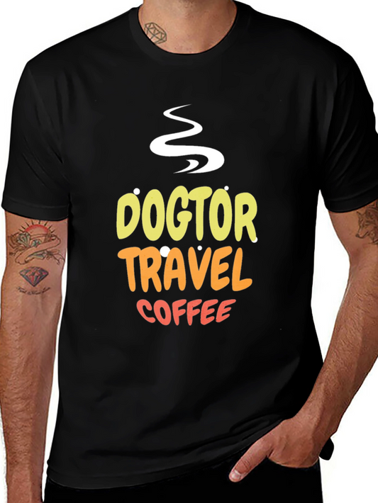 Doctor Travel Coffee Graphic Tee - Black Cotton T-Shirt