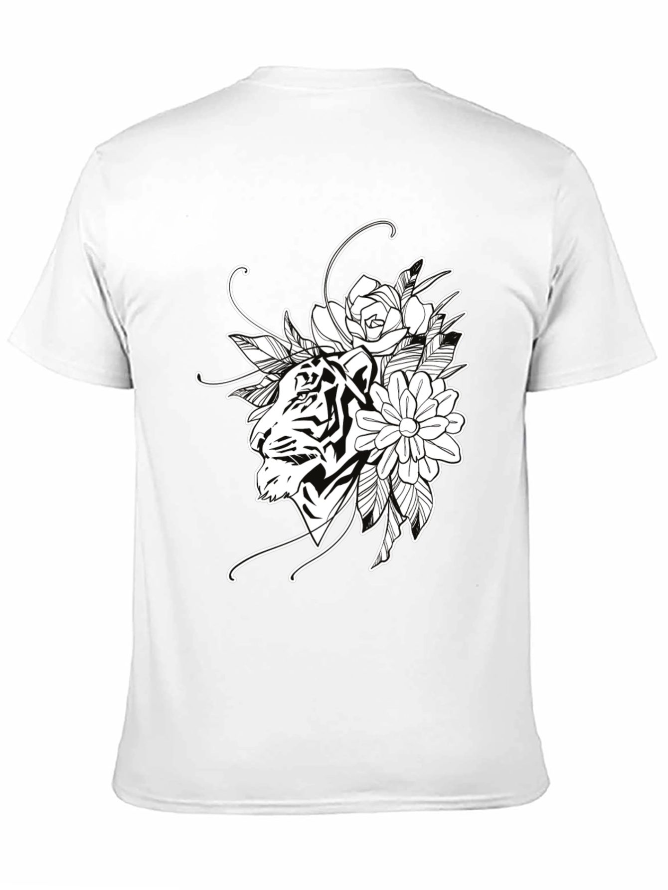 Tiger Floral Print Black Cotton T-Shirt