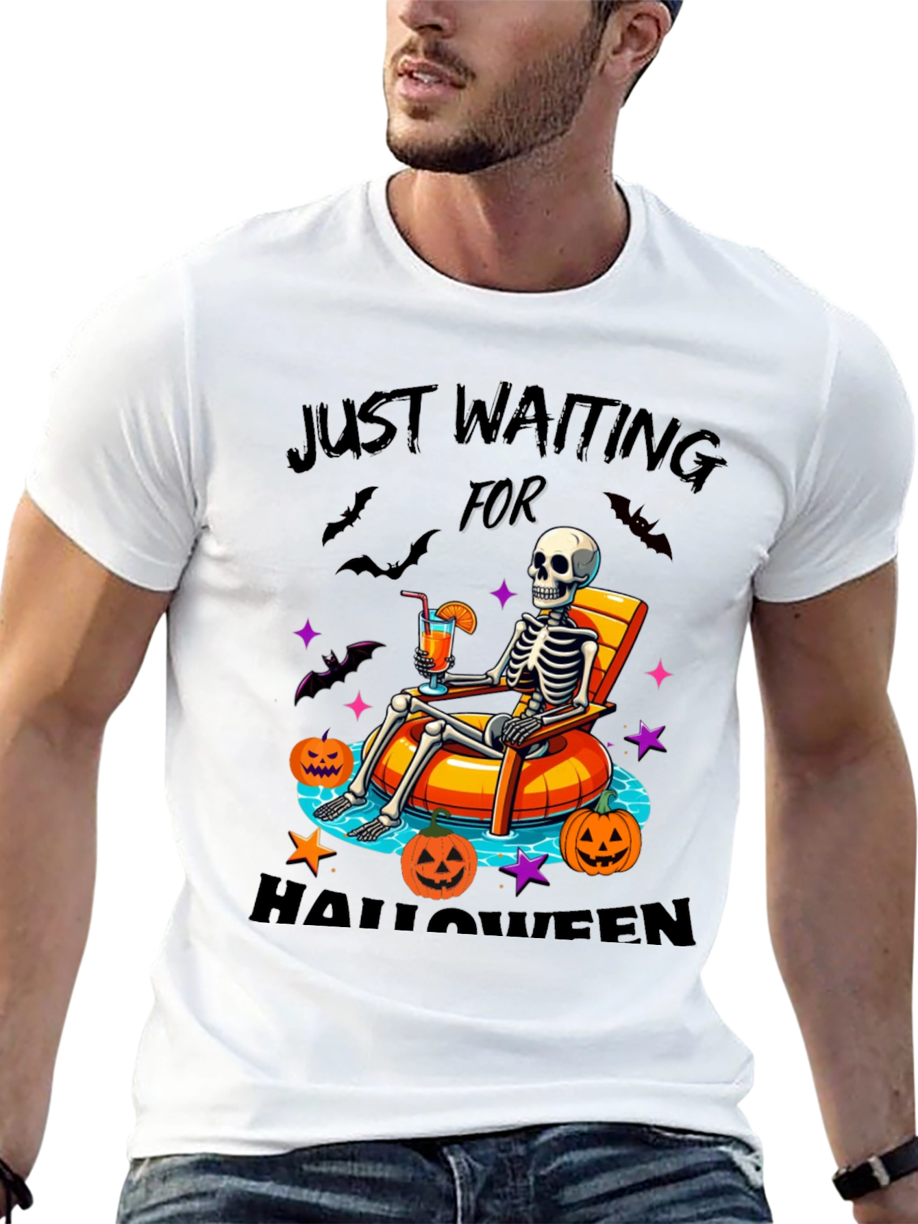 Halloween Skeleton Lounging Graphic Tee