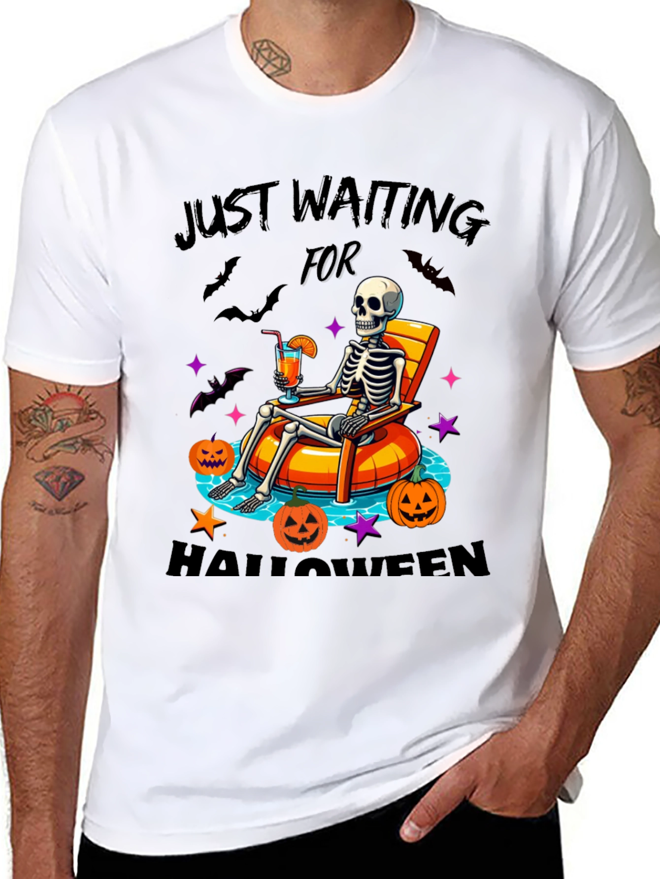 Halloween Skeleton Lounging Graphic Tee
