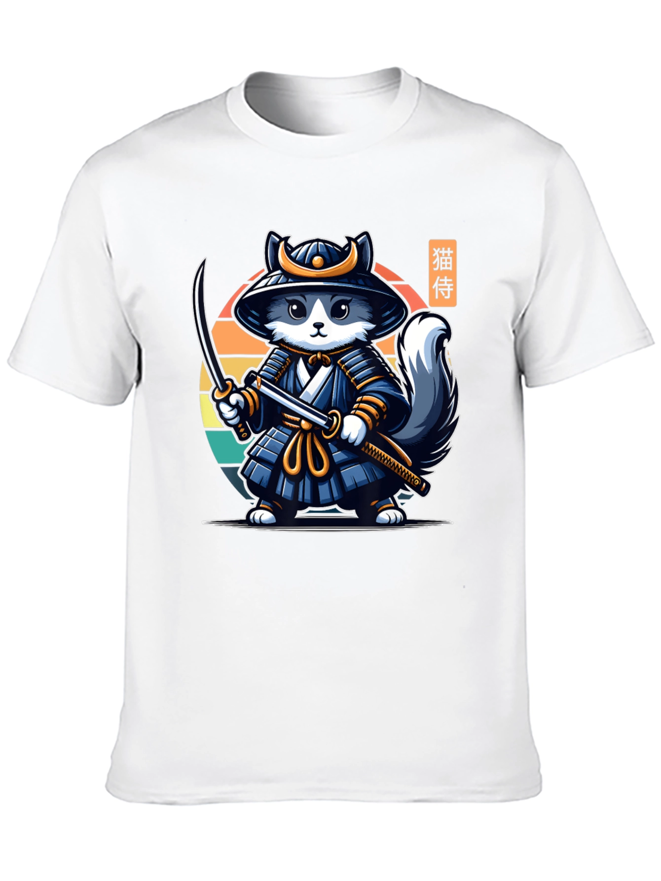 Samurai Cat T-Shirt - Black Crew Neck