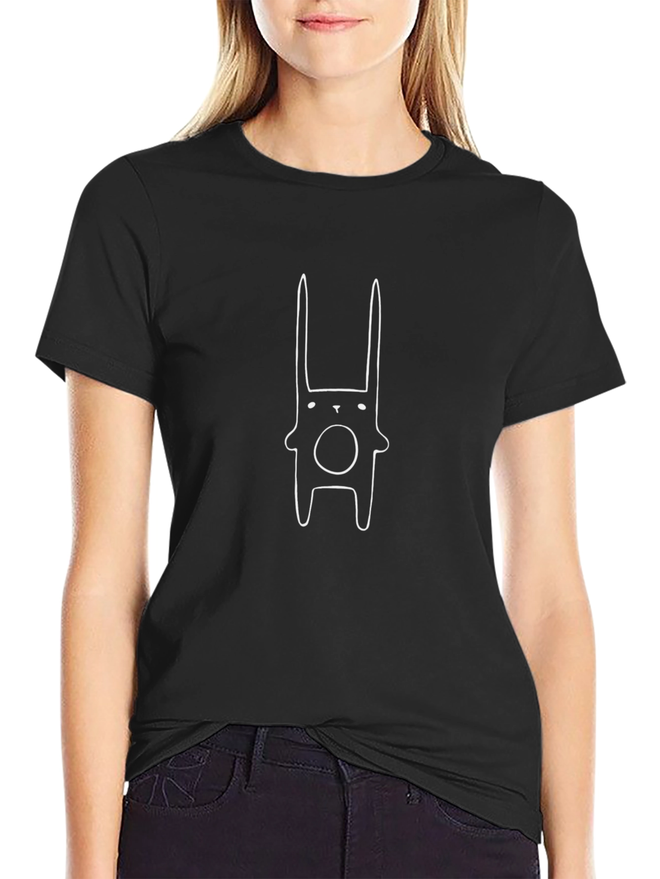 Black T-Shirt with White Bunny Graphic