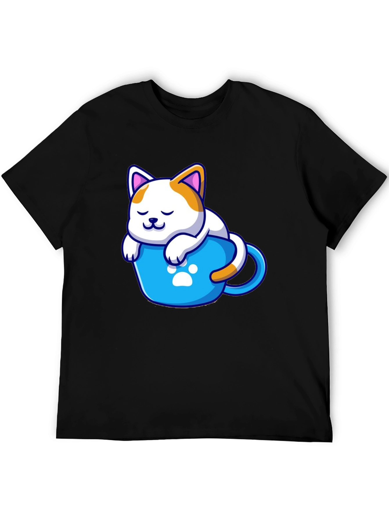 Cute Cat in a Cup Black T-Shirt