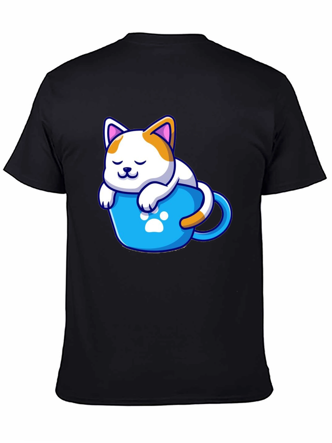 Cute Cat in a Cup Black T-Shirt