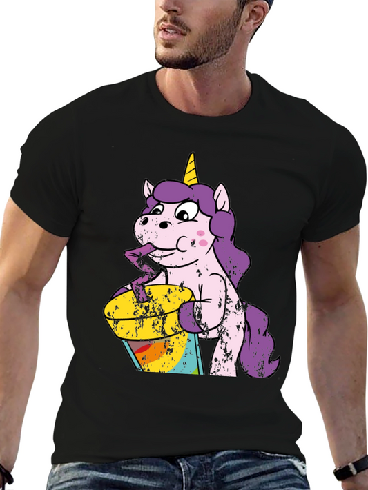 Unicorn Drinking Rainbow Juice Graphic T-Shirt